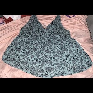 Teal and black paisley print tank top